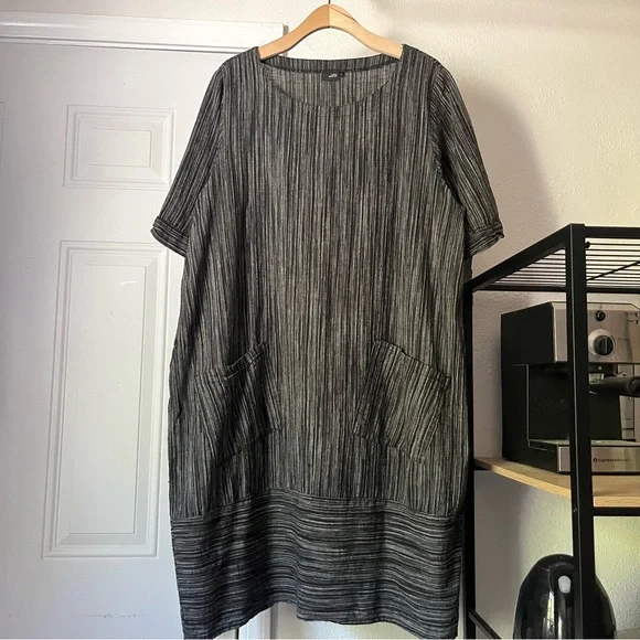 Lisa Bayne | Dresses | Lisa Bayne Black Striped Linen Cotton Blend  Lagenlook Oversized Midi Dress | Poshmark